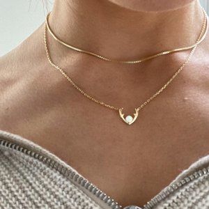 Antler/Caribou Pendant Necklace with White Opal